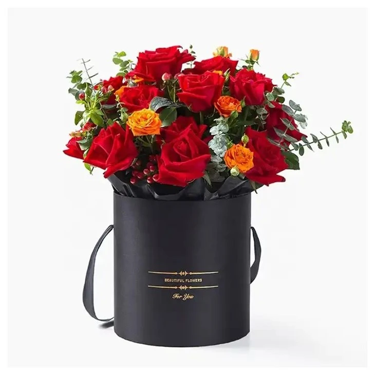 black round flower box with carrying handle